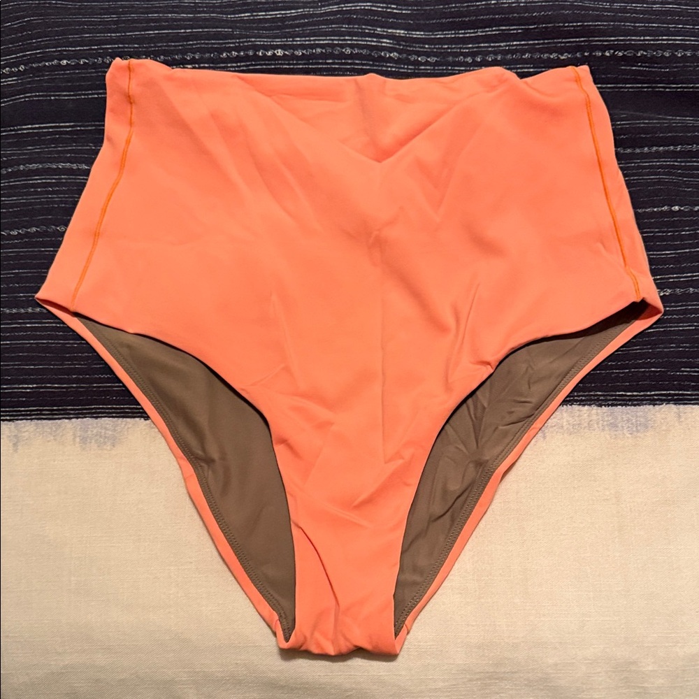 Left On Friday High-Waisted Swim Bottom in Coral and Taupe